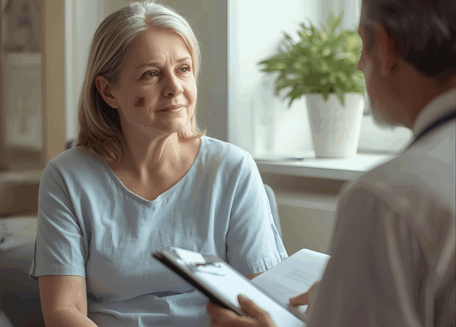 Old lady smiling on her doctor